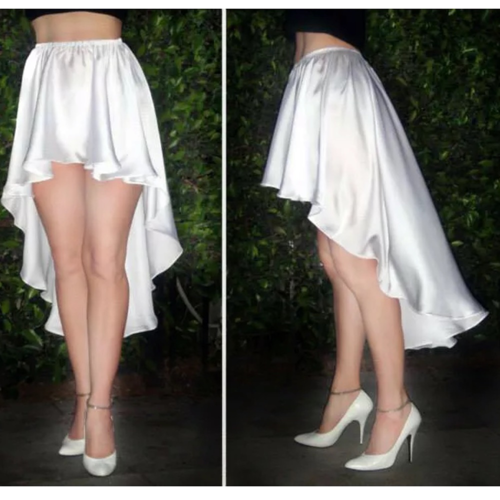 Ameynra design high low skirt. White satin. New